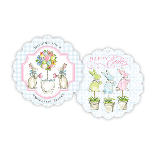 Topiary with Eggs Happy Easter Topiary Bunnies Scalloped Gift Tags