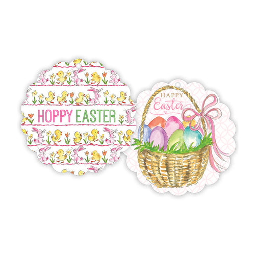 Hoppy Easter Basket with Eggs Scalloped Gift Tags