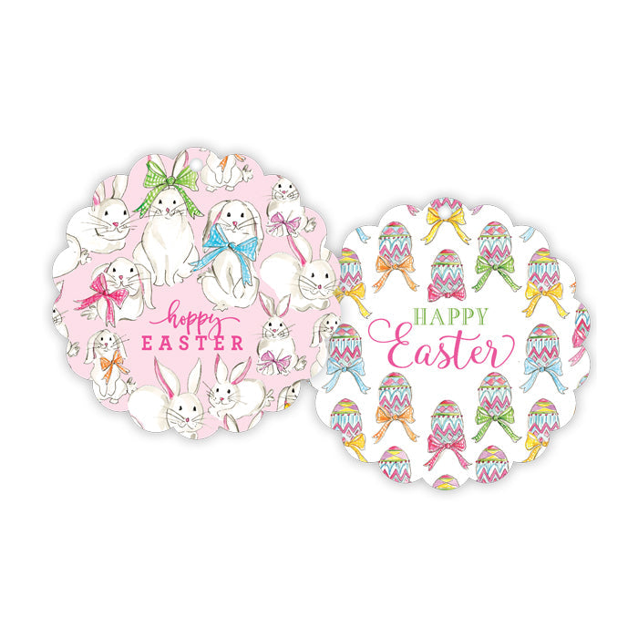 Hoppy Easter Handpainted Bunnies Scalloped Gift Tags