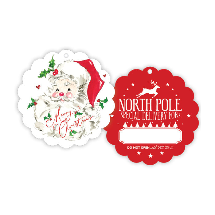 Red Santa & North Pole Special Delivery Scalloped Gift Tags