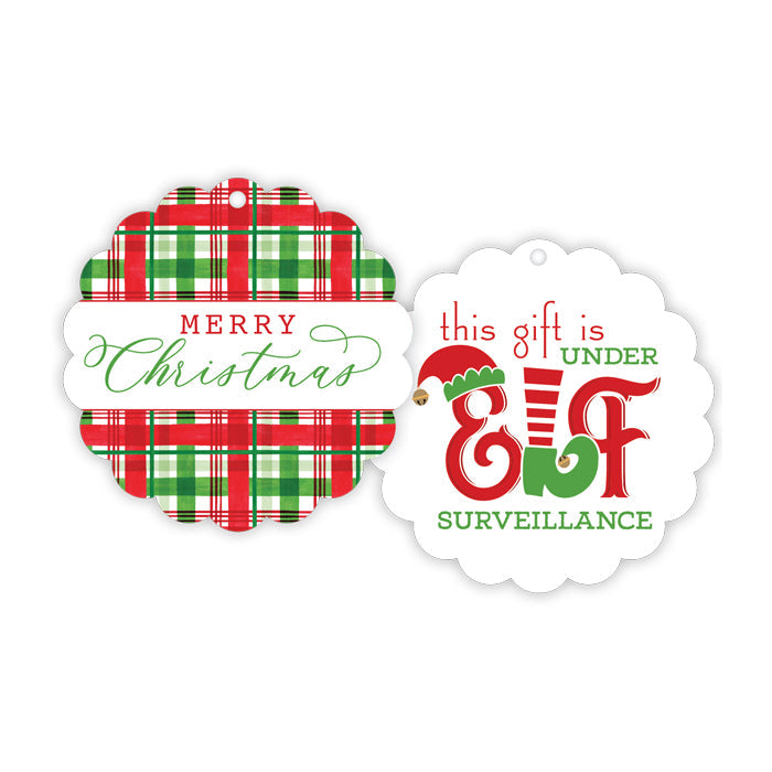 Holiday Green and Red Plaid Scalloped Gift Tags