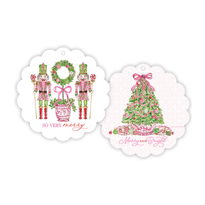 Pink Peppermint Nutcrackers Scalloped Gift Tags