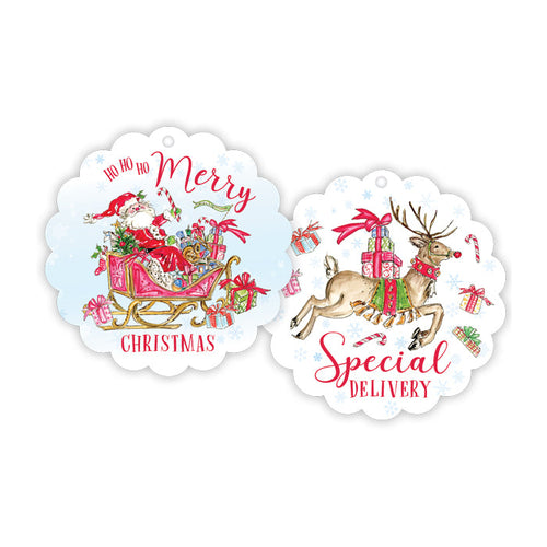 Santa Sleigh Scalloped Gift Tags