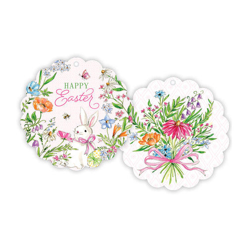 Pink Spring Bunnies Scalloped Gift Tags