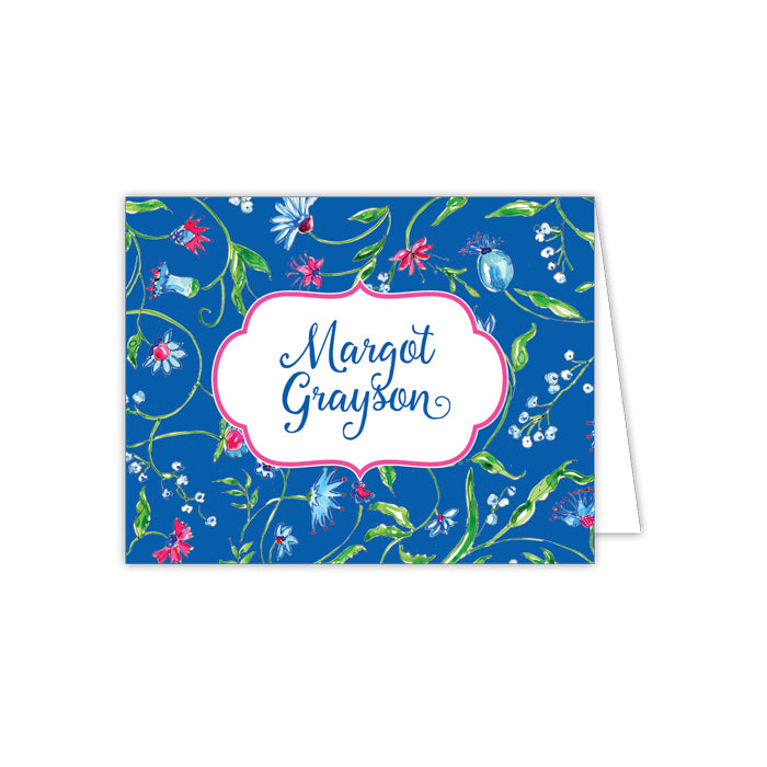 Floral Print on Blue Folded Note