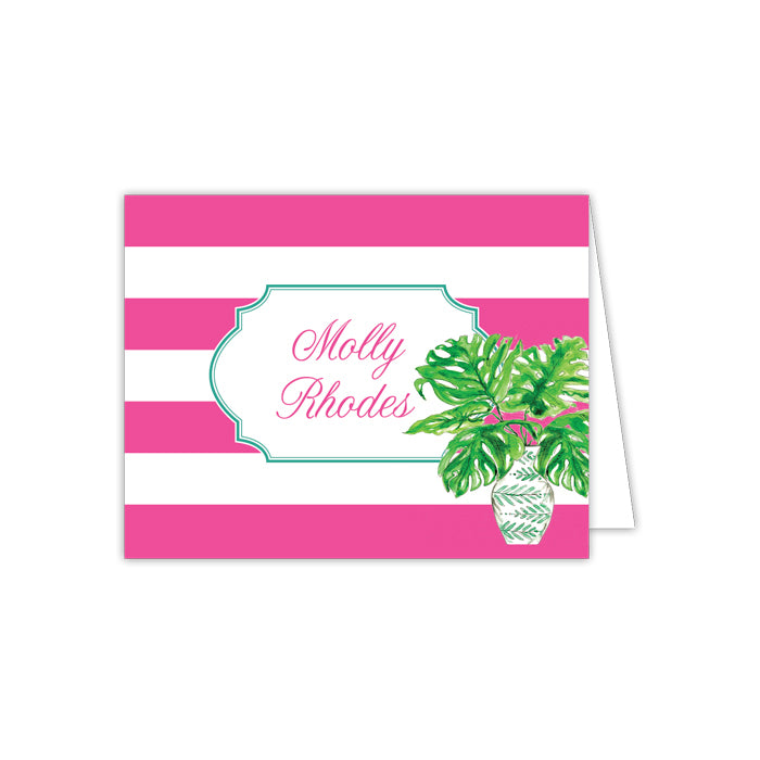 Potted Palm Seafoam with Pink Stripe Folded Note