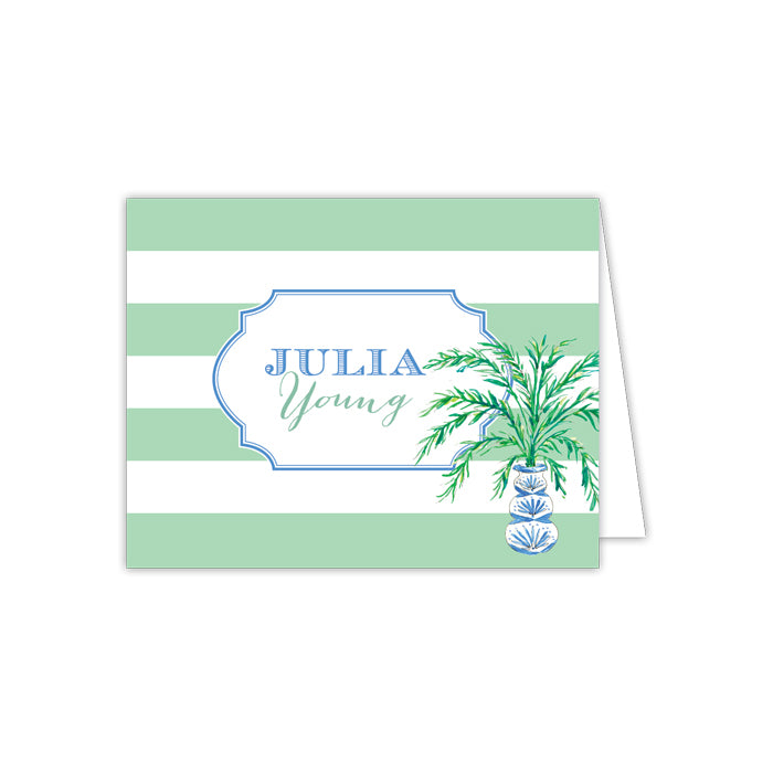Potted Palm Blue with Seafoam Stripe Folded Note