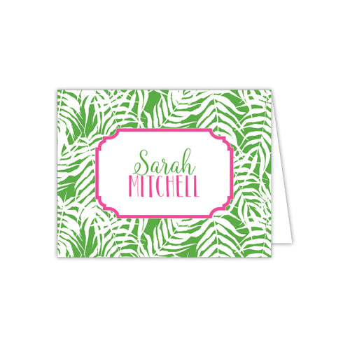 Green and White Leaves Border Folded Note