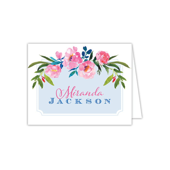Pink Floral with Light Blue Background Folded Note