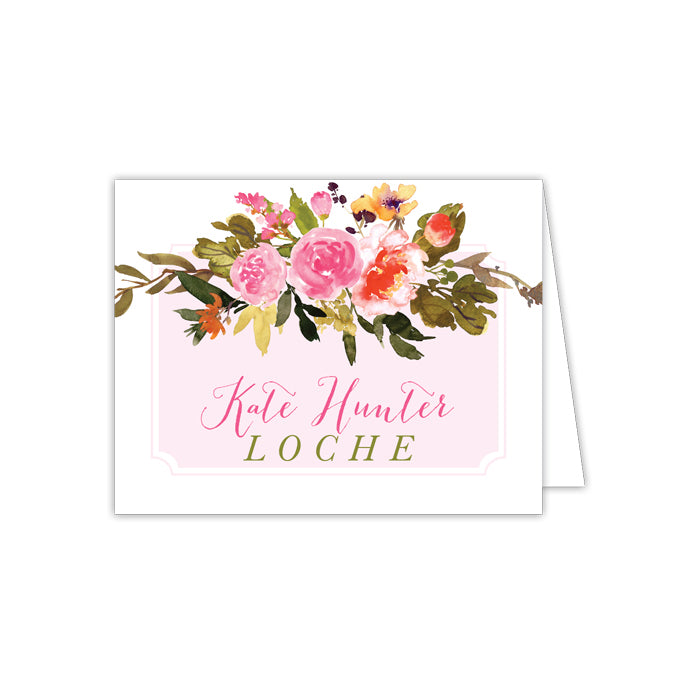 Pink Floral with Light Pink Background Folded Note