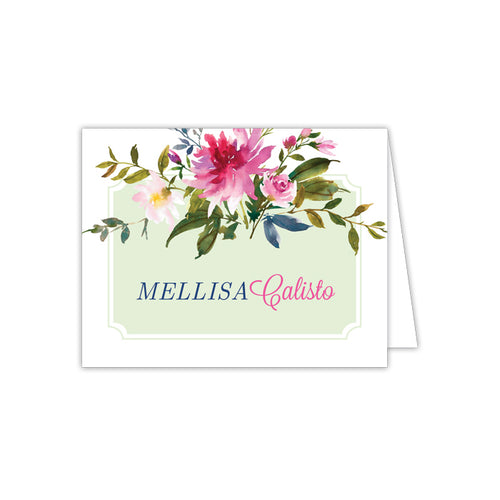 Pink Floral with Light Green Background Folded Note