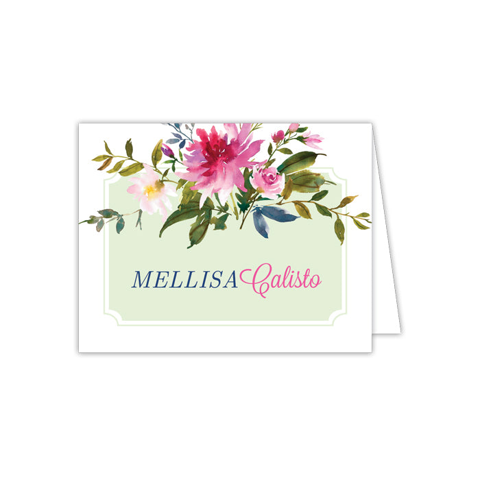 Pink Floral with Light Green Background Folded Note