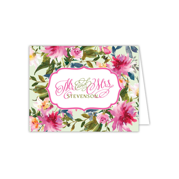 Pink and Green Floral Folded Note