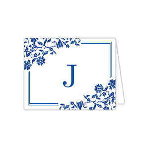 Blue and White Monogram J Folded Note