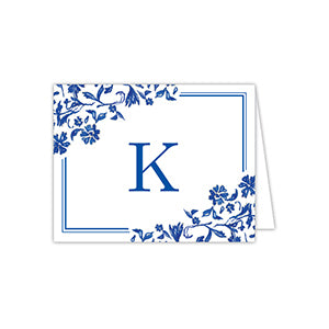 Blue and White Monogram K Folded Note