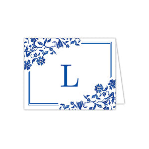 Blue and White Monogram L Folded Note