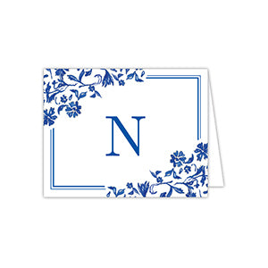 Blue and White Monogram N Folded Note