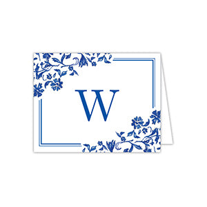 Blue and White Monogram W Folded Note