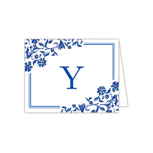 Blue and White Monogram Y Folded Note