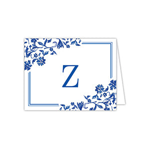 Blue and White Monogram Z Folded Note
