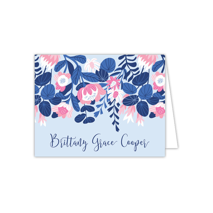 Abstract Flowers Blue and Pink Folded Note