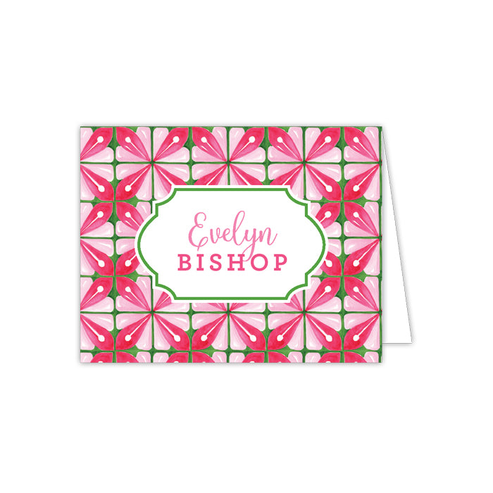 Handpainted Tiles Pink and Green Folded Note
