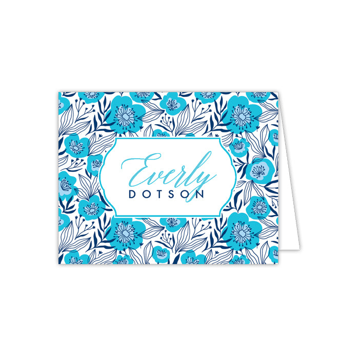 Blue and Turquoise Flower Pattern Folded Note
