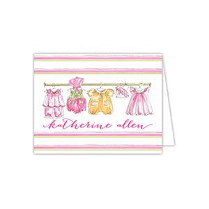 Handpainted Little Girl Clothesline Folded Note