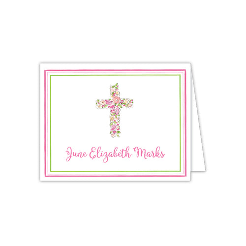 Handpainted Cross Floral Pink Folded Note