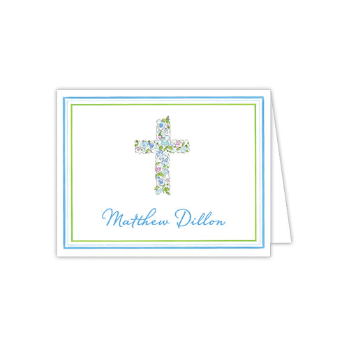 Handpainted Cross Floral Blue Folded Note