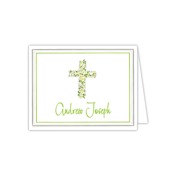 Handpainted Cross Floral Green Folded Note