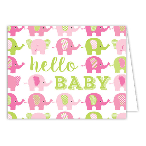 Welcome Baby Pink Elephants  Folded Greeting Card