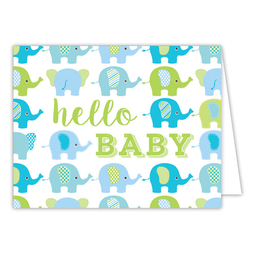 Welcome Baby Blue Elephants Folded Greeting Card
