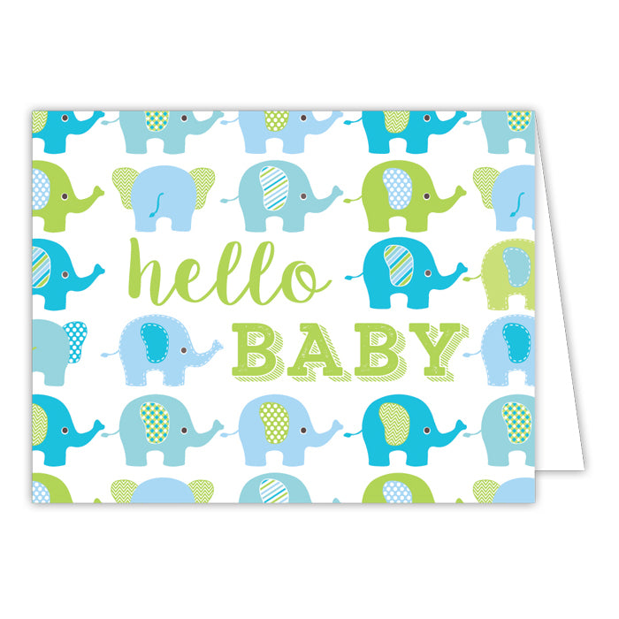 Welcome Baby Blue Elephants Folded Greeting Card