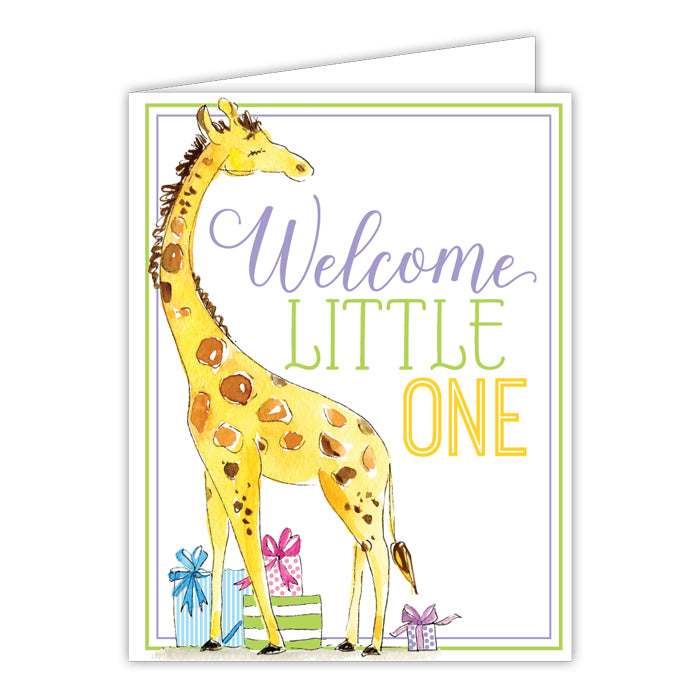 Welcome Little One Giraffe with Gift Folded Greeting Card