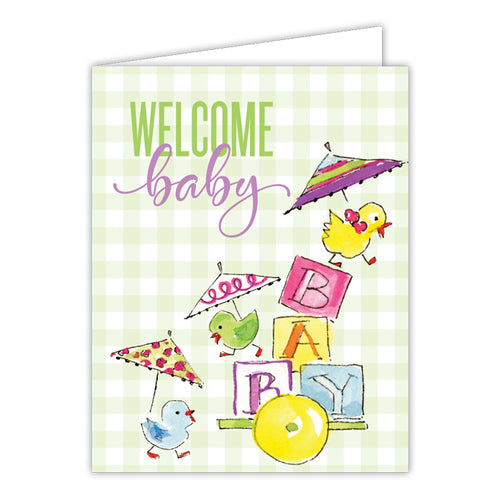 Welcome Baby Toy Blocks Folded Greeting Card