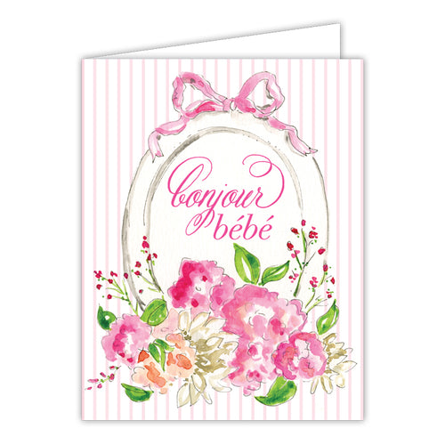 Bonjour Bebe Floral Mirror Pink Folded Greeting Card