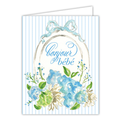 Bonjour Bebe Floral Mirror Blue Folded Greeting Card