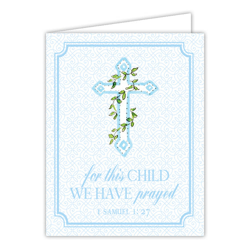 For This Child We have Prayed Blue Cross Folded Greeting Card