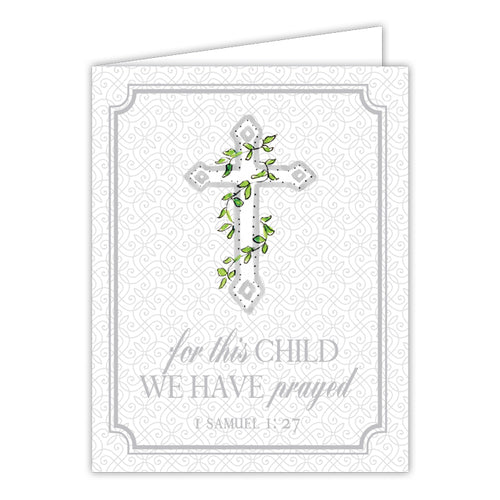 For This Child We have Prayed Gray Cross Folded Greeting Card
