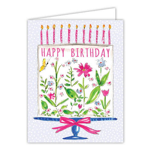 Happy Birthday Cake Floral Folded Greeting Card