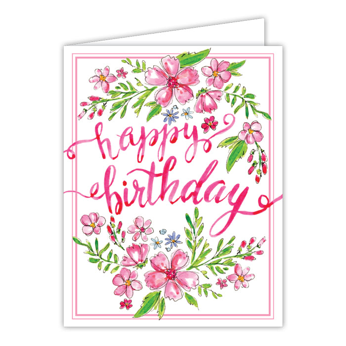 Happy Birthday Floral Sprigs Folded Greeting Card