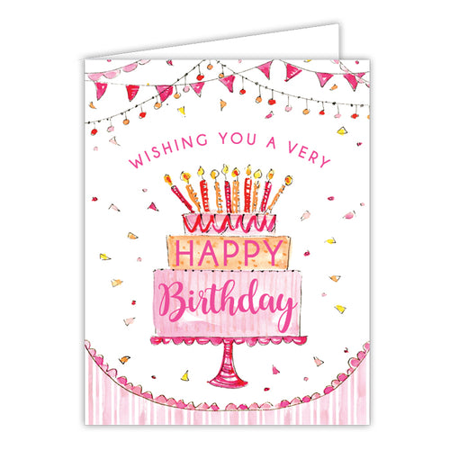 Pink Birthday Cake Folded Greeting Card
