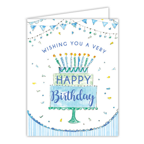 Blue Birthday Cake Folded Greeting Card