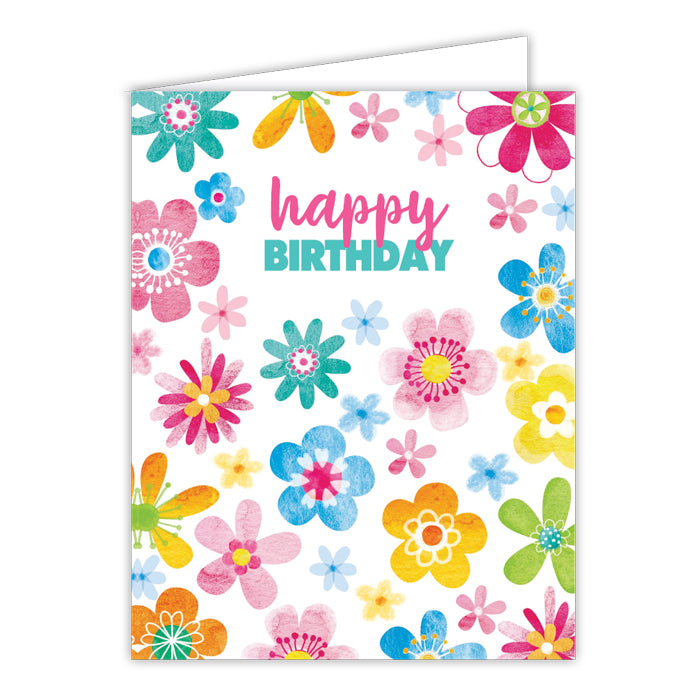 Happy Birthday Flowers Folded Greeting Card