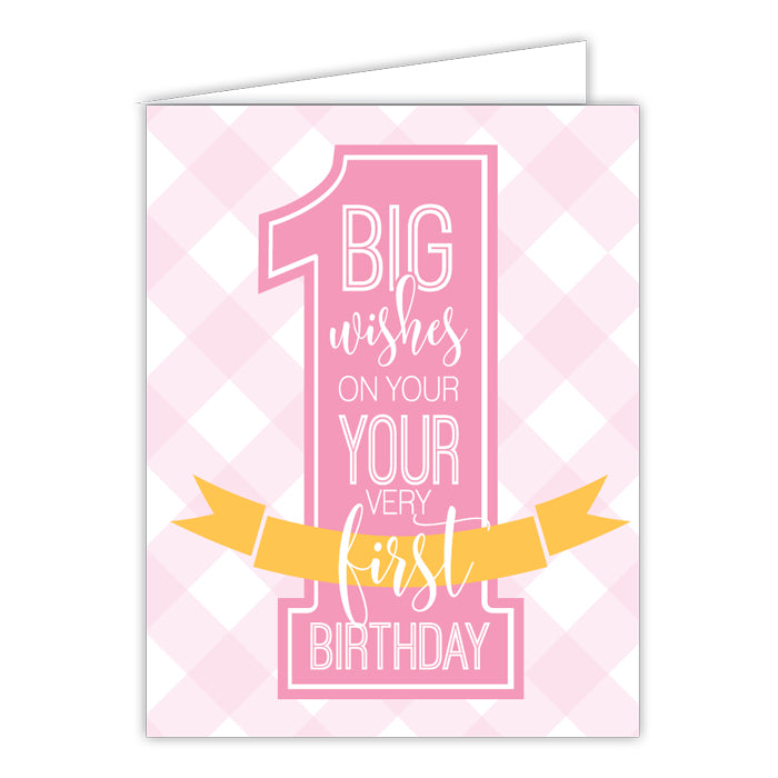 First Birthday Pink  Folded Greeting Card