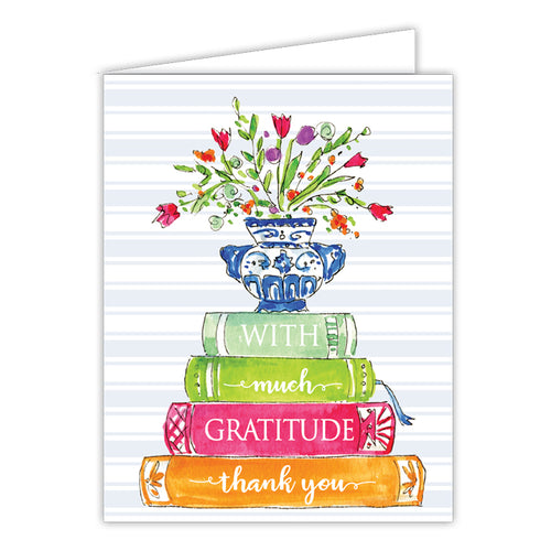 With Much Gratitude Stack of Books Folded Greeting Card