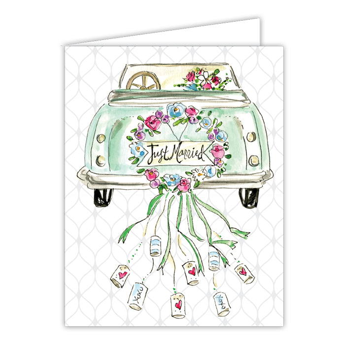 Just Married Handpainted Car Folded Greeting Card