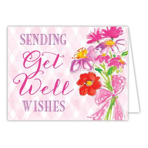 Sending Get Well Wishes Pink Bouquet Folded Greeting Card
