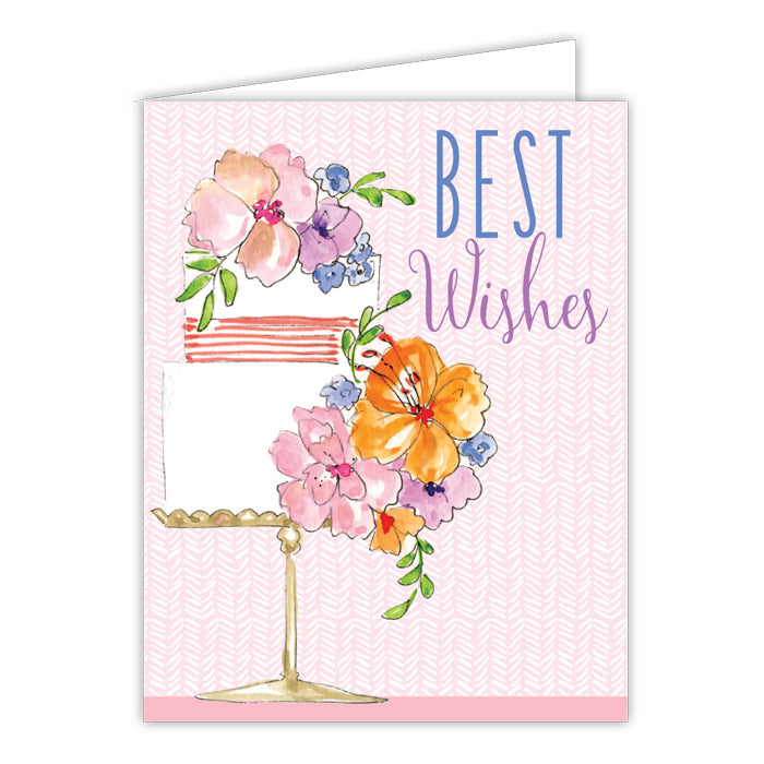Best Wishes Floral Cake Folded Greeting Card